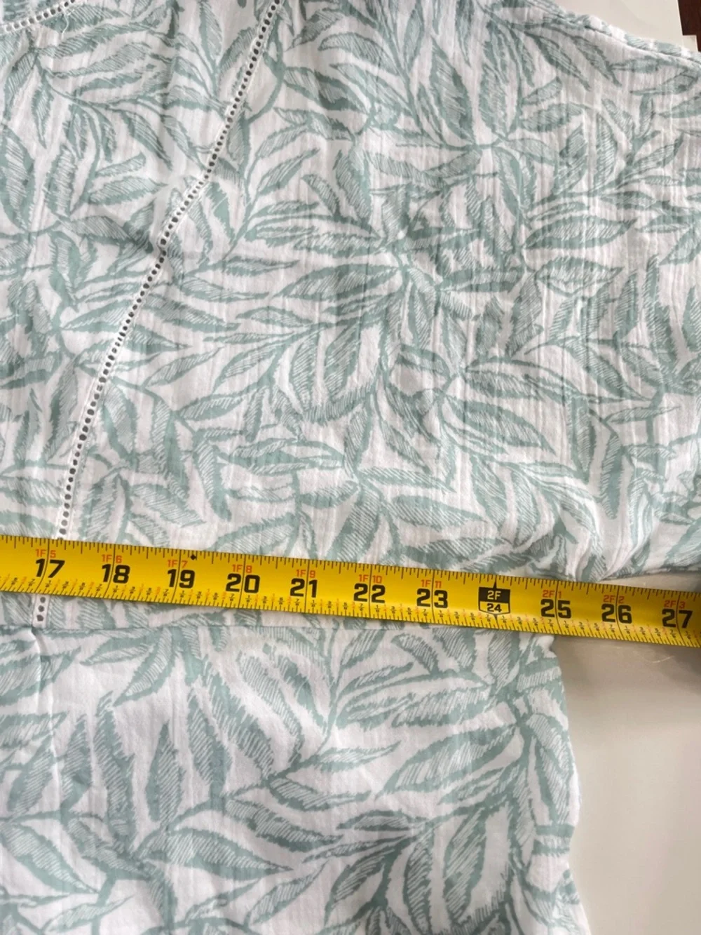 Wonderly Gauzy Cotton Peasant Top Women's 1X Green Tie Neck Boho Cottage - Picture 4 of 5